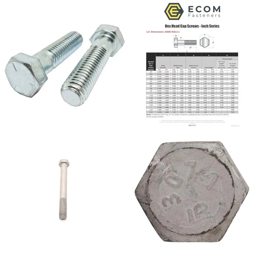 

Grade 5 Zinc Plated Steel Hex Cap Screws, 7/16 inch x 2-1/2 inch, 50 Pack, Coarse Thread, Partial Thread Length, Heavy Duty Fast
