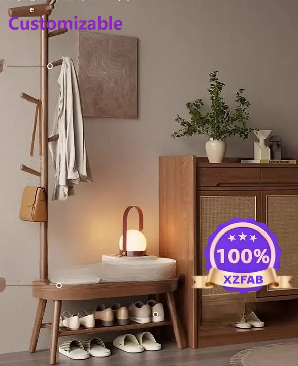 Factory Direct 2026 Deer shoe changing stool solid wood hanger integrated door stool entry coat rack home door door can sit shoe