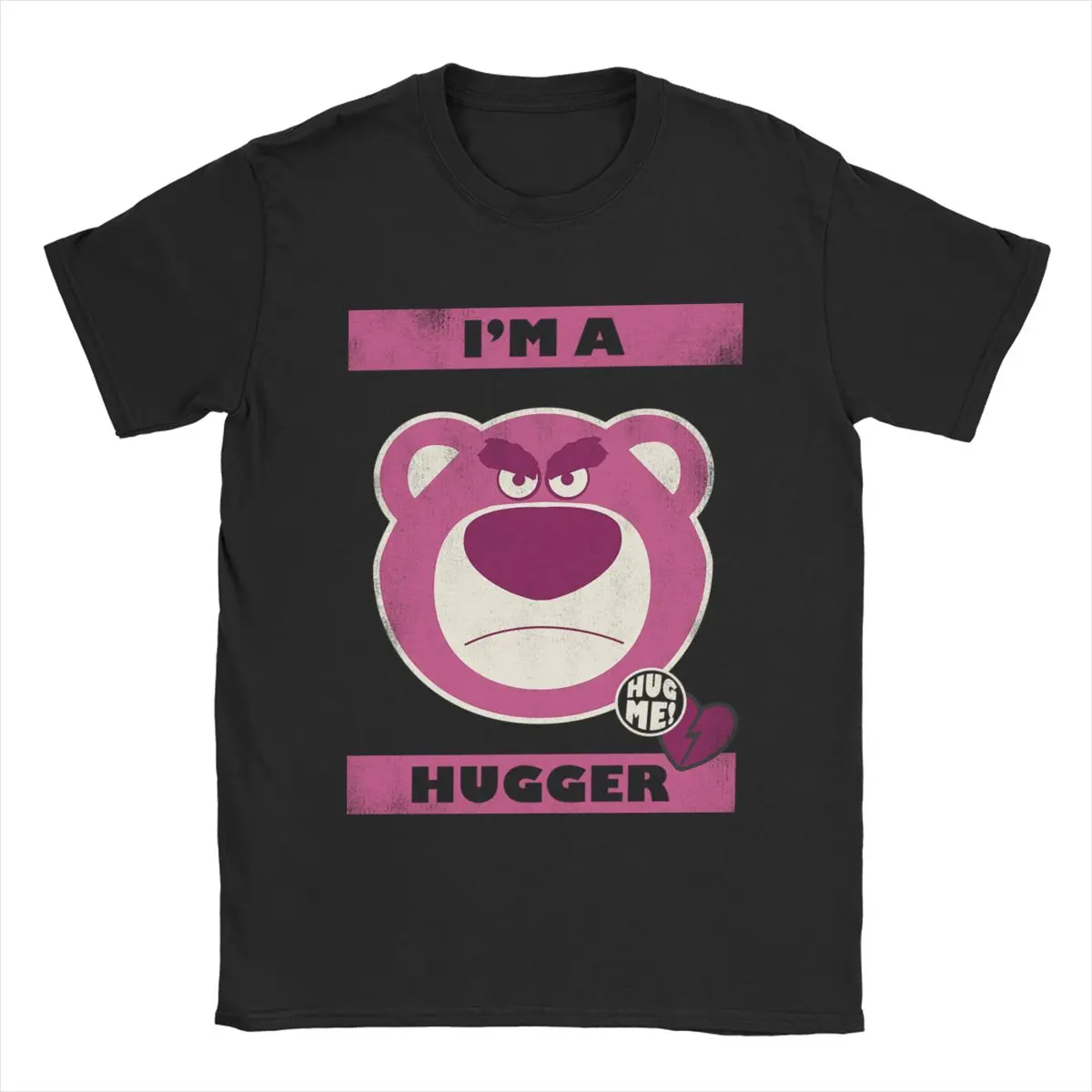 Lotso Hug Me Toy Story T-Shirts for Men Vintage Cotton Tees Round Collar Short Sleeve T Shirts Birthday Present Clothes