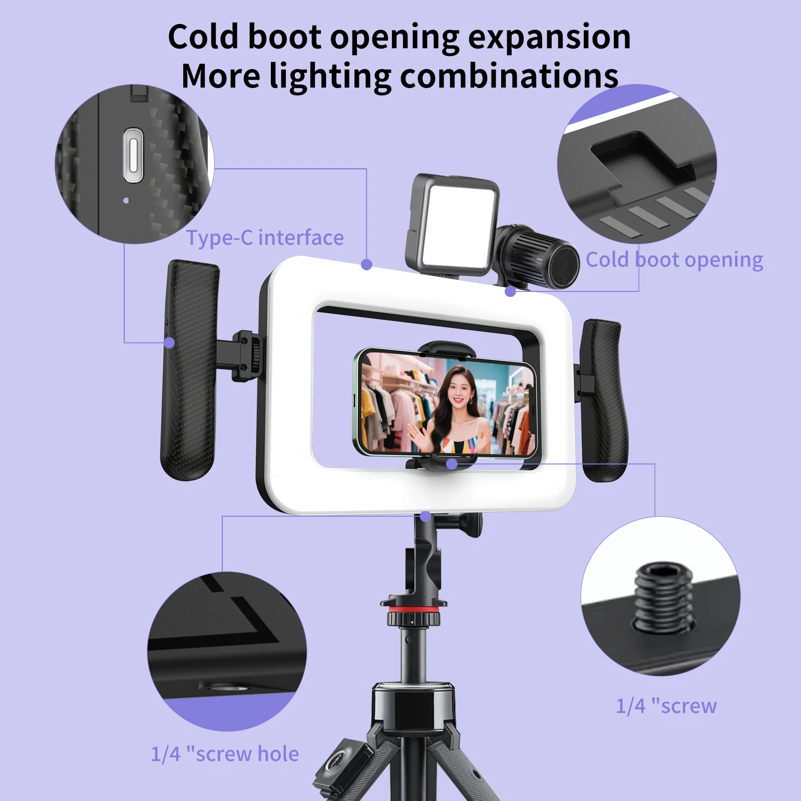 K03 Anillo de mano portátil, luz LED, nueva jaula de conejo, iluminación, lámpara de fotografía para transmisión en vivo móvil, decoración de luz para Selfie