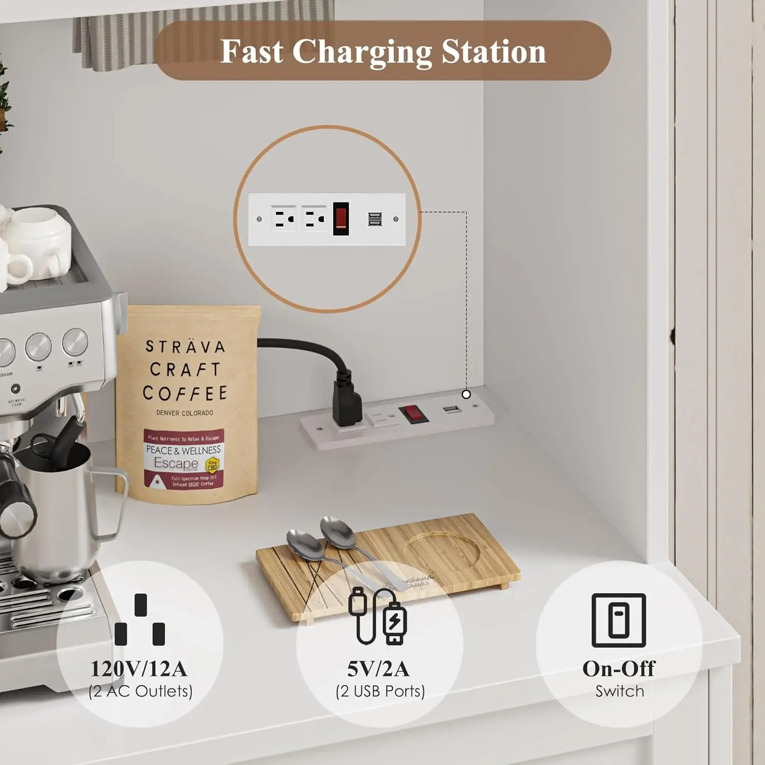 [Preço com desconto! ] Armário de despensa de cozinha de 75,4" de altura com estação de carregamento, gaiola de cozinha branca moderna com suporte para micro-ondas e