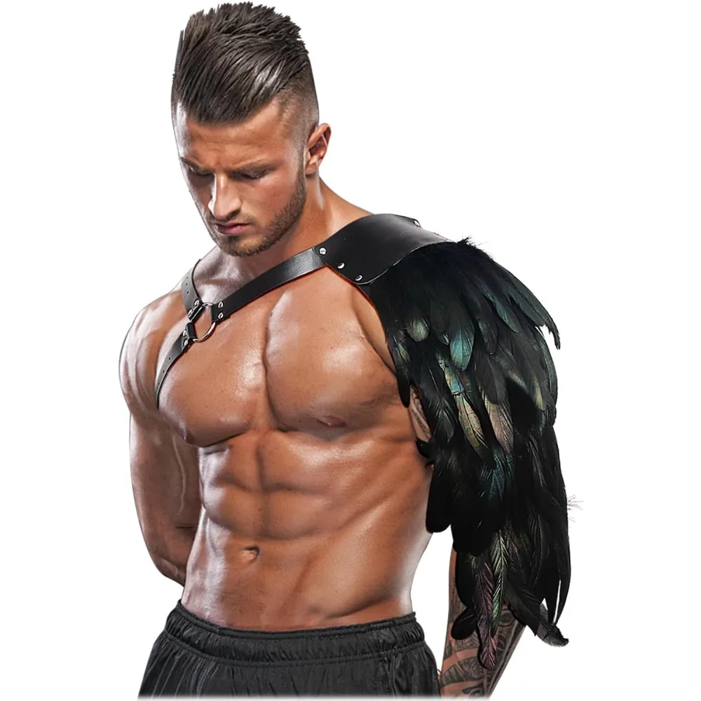 

Готическая кожаная наплечная броня с перьями для мужчин, средневековый костюм для Хэллоуина и косплея
