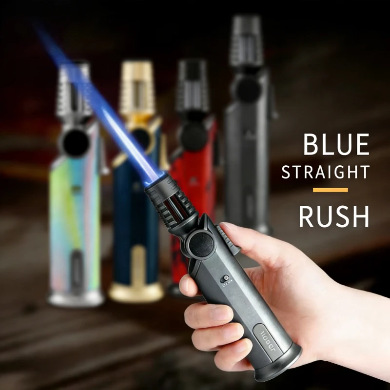 Strong Blue Flame Torch Lighter 360° Inverted Ignition Rotatable Nozzle, Safety Lock Design, Refillable Butane Windproof Jet