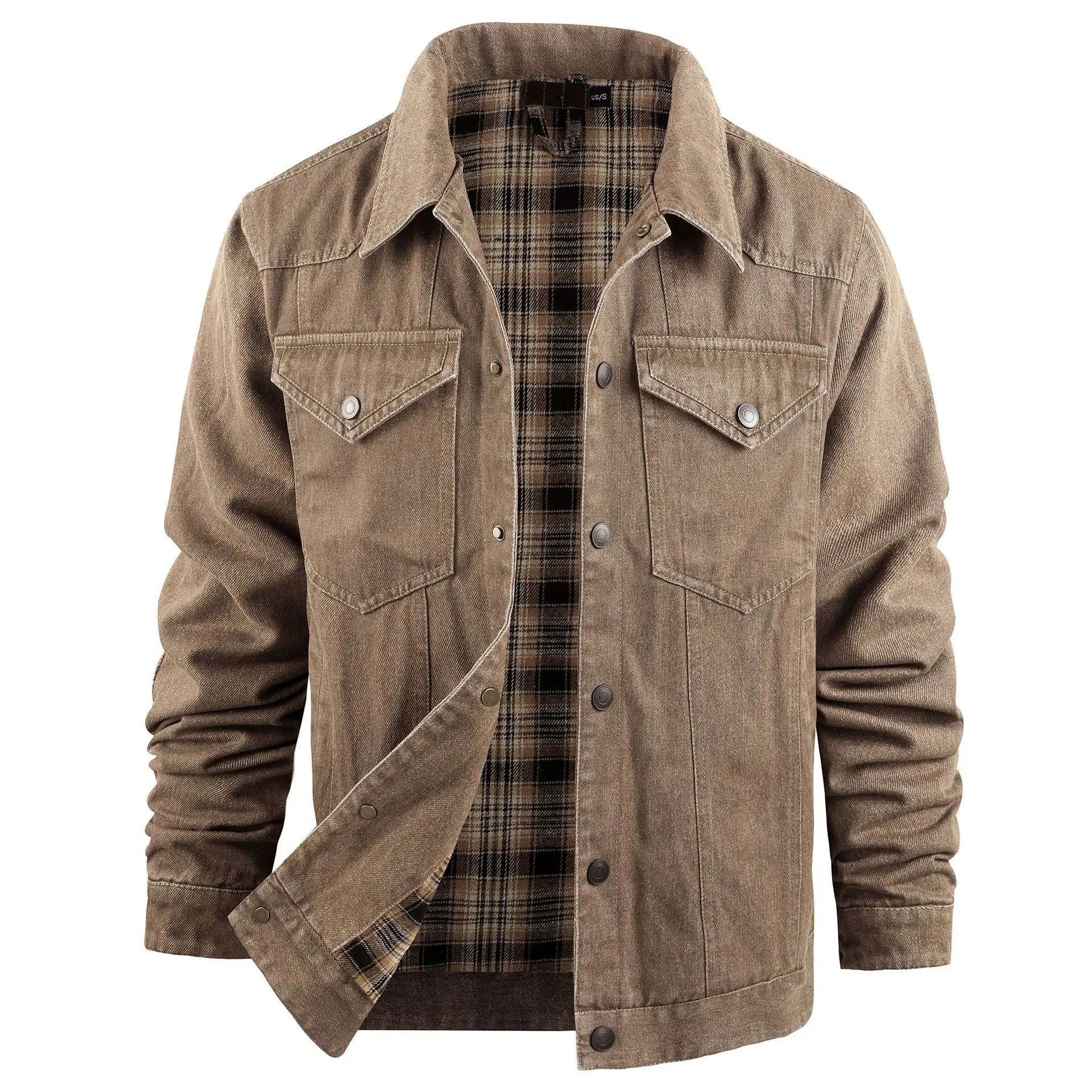 US size men's large-sized western check flannel casual coat for truck drivers and cowboys in Europe and America