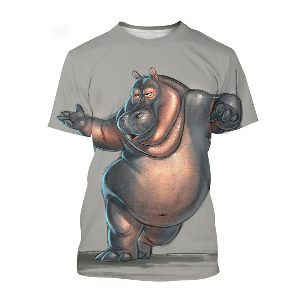 Hippo 3D printed T-shirt, fashionable and personalized ocean animal hip-hop rock casual men\'s T-shirt