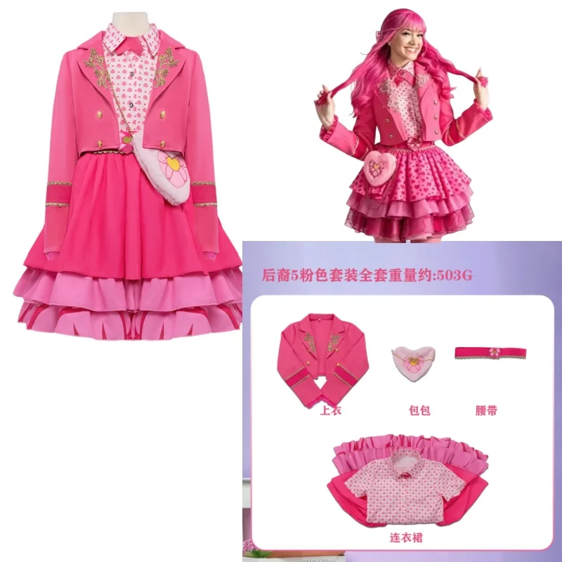 Pink Princess Cosplay Costume Movie Descendants 5 Kids Dress Wig Bag Set Children Size for Halloween Halloween Carnival Birthday - view 4