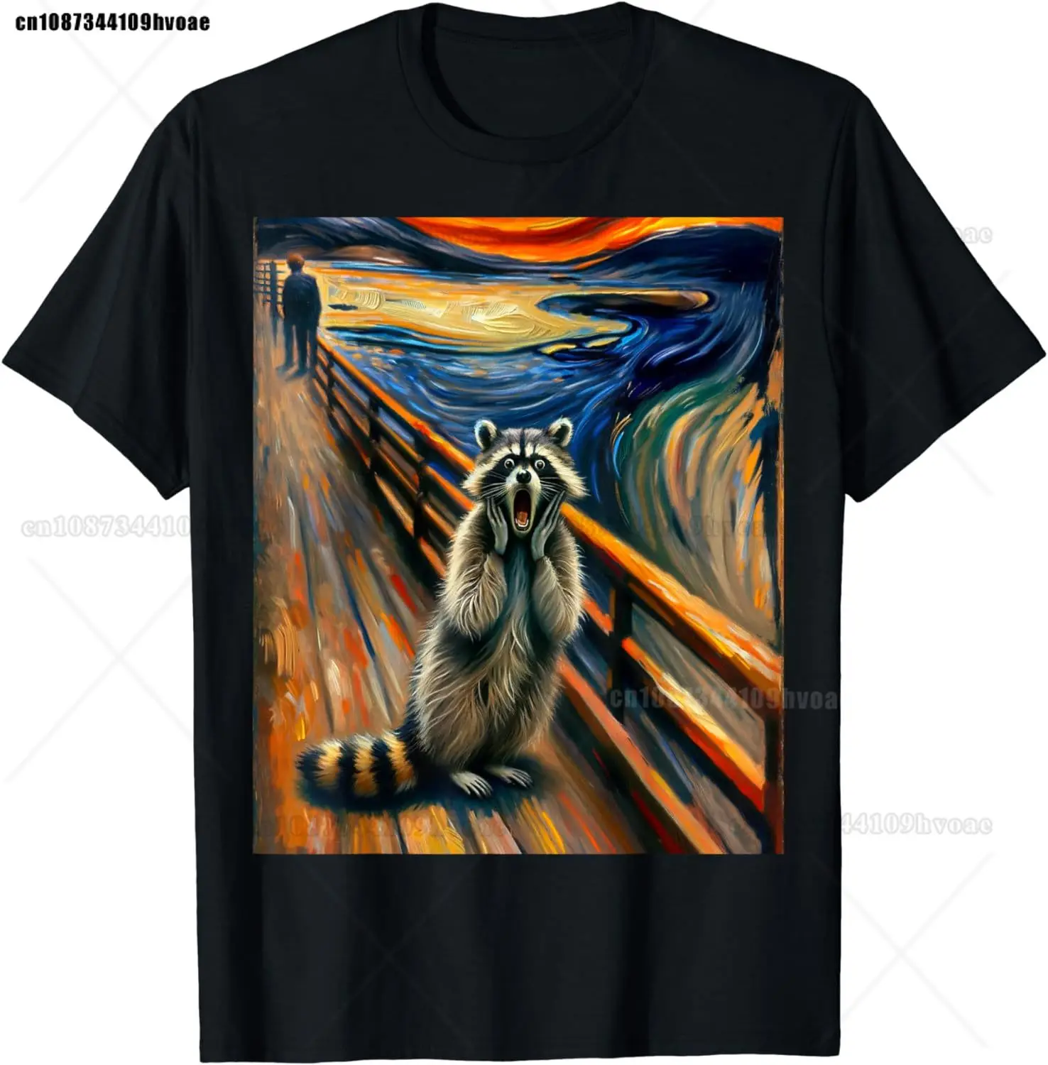 Expressionist Scream Shirt Raccoon Lovers Artistic Raccoon T-Shirt Men's Casual Street Style Stretch Round Neck Tee Shirt Summer