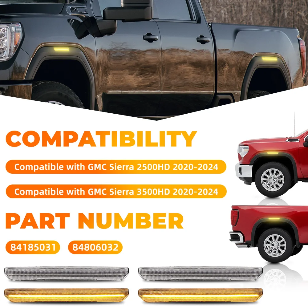 

4 шт. для GMC Sierra 2500 3500HD 2020-2023 светодиодные передние и задние габаритные огни дымчатые прозрачные 84806032 84185031 GM 2550207
