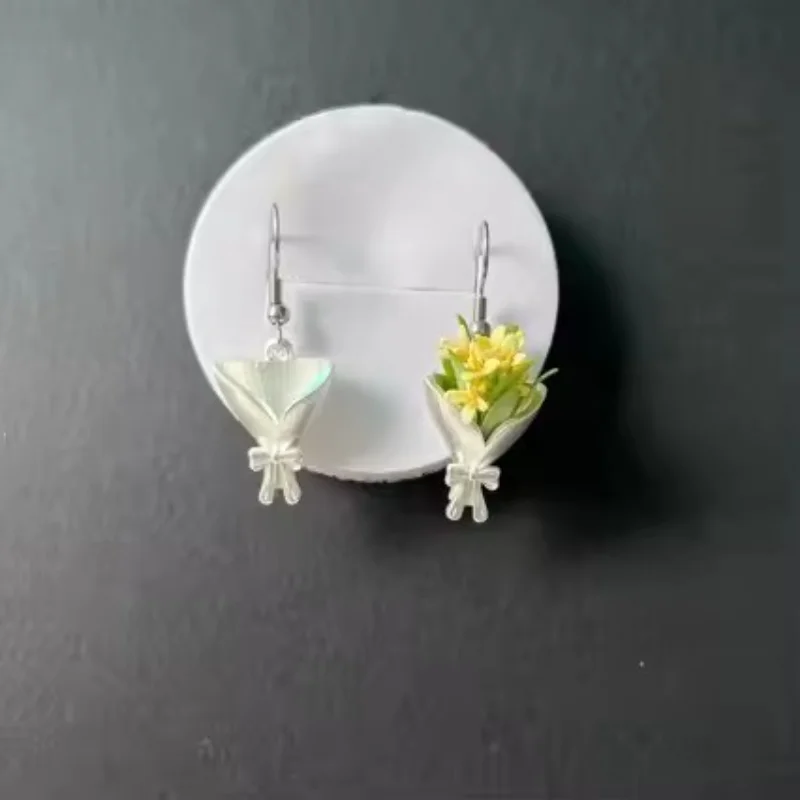 

2026 New Handmade Bouquet Earrings Silver DIY Flower Holder Dangle Earrings for Women