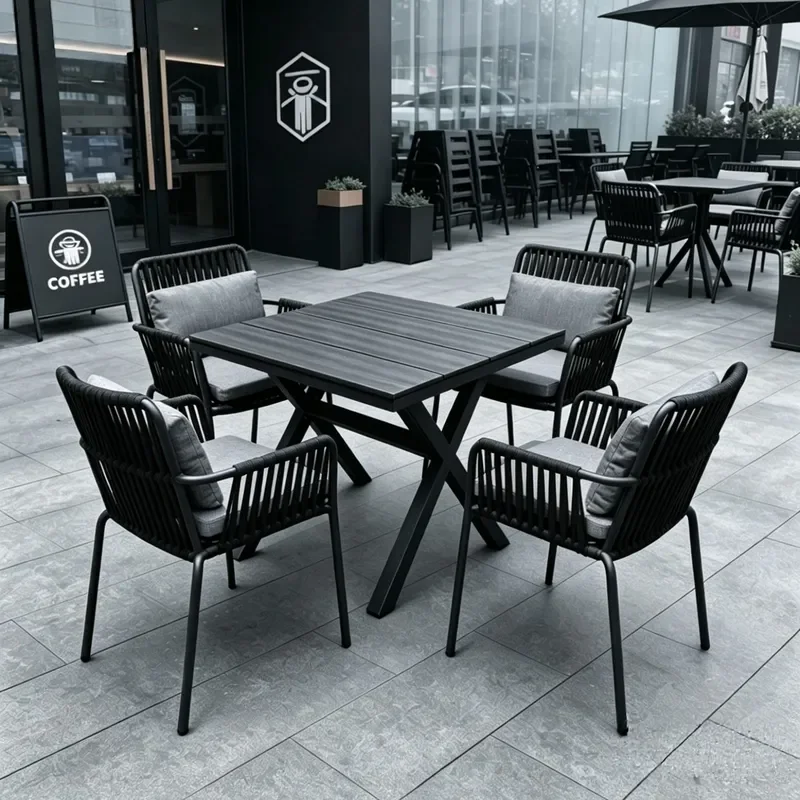 Aluminum Alloy Outdoor Dining Set Metal Table and Chairs for Garden Villa Hotel Restaurant Patio Furniture