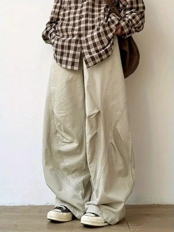 

Хлопковые прямые повседневные брюки в стиле ретро для мужчин и женщин, свободная посадка, широкая рабочая одежда, длинные брюки, модные весенне-осенние брюки