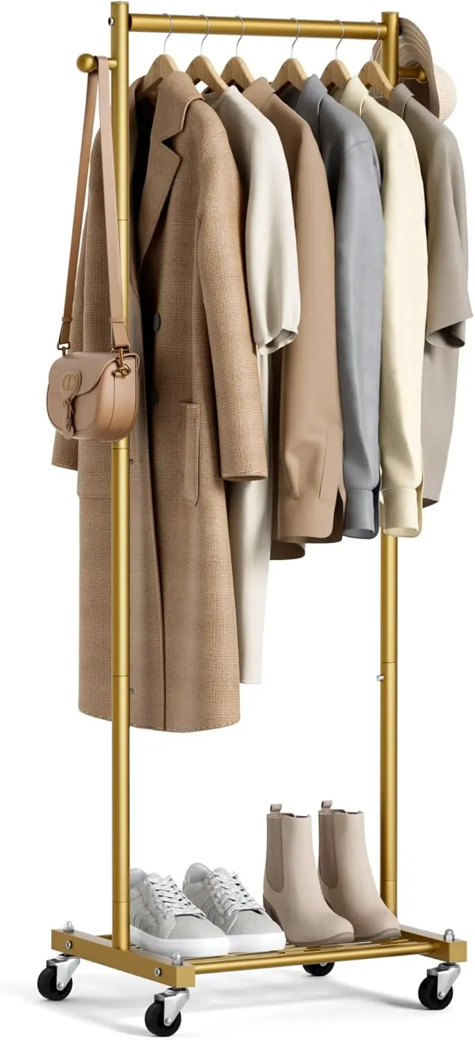 

Small Clothes Racks for Hanging Clothes Clothing Rack with Wheels 60" Garment Rack with Shelves Portable Rolling Wardrobe Rac