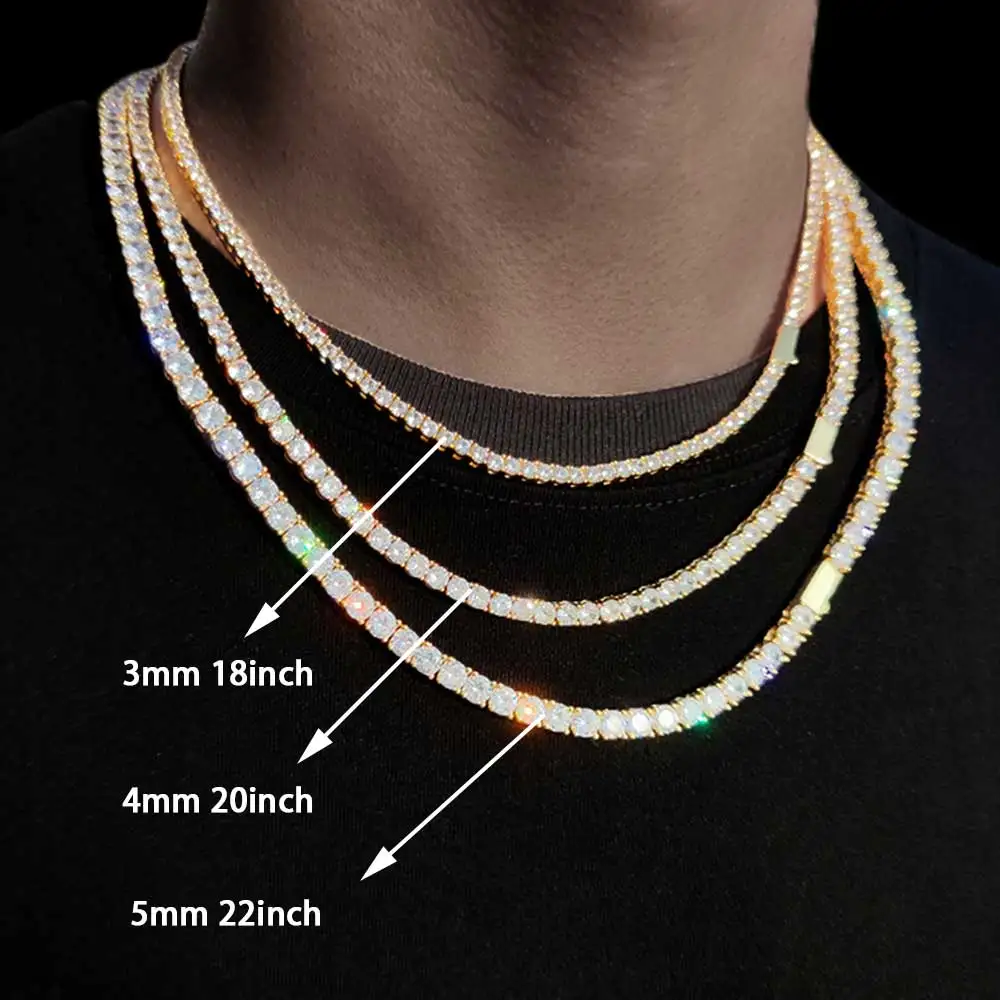 3mm 4mm 5mm 1 Row Tennis Chain Bling Zircon Copper Material Necklace Hip Hop Man and Women Iced Out Jewelry Free Engrave Name