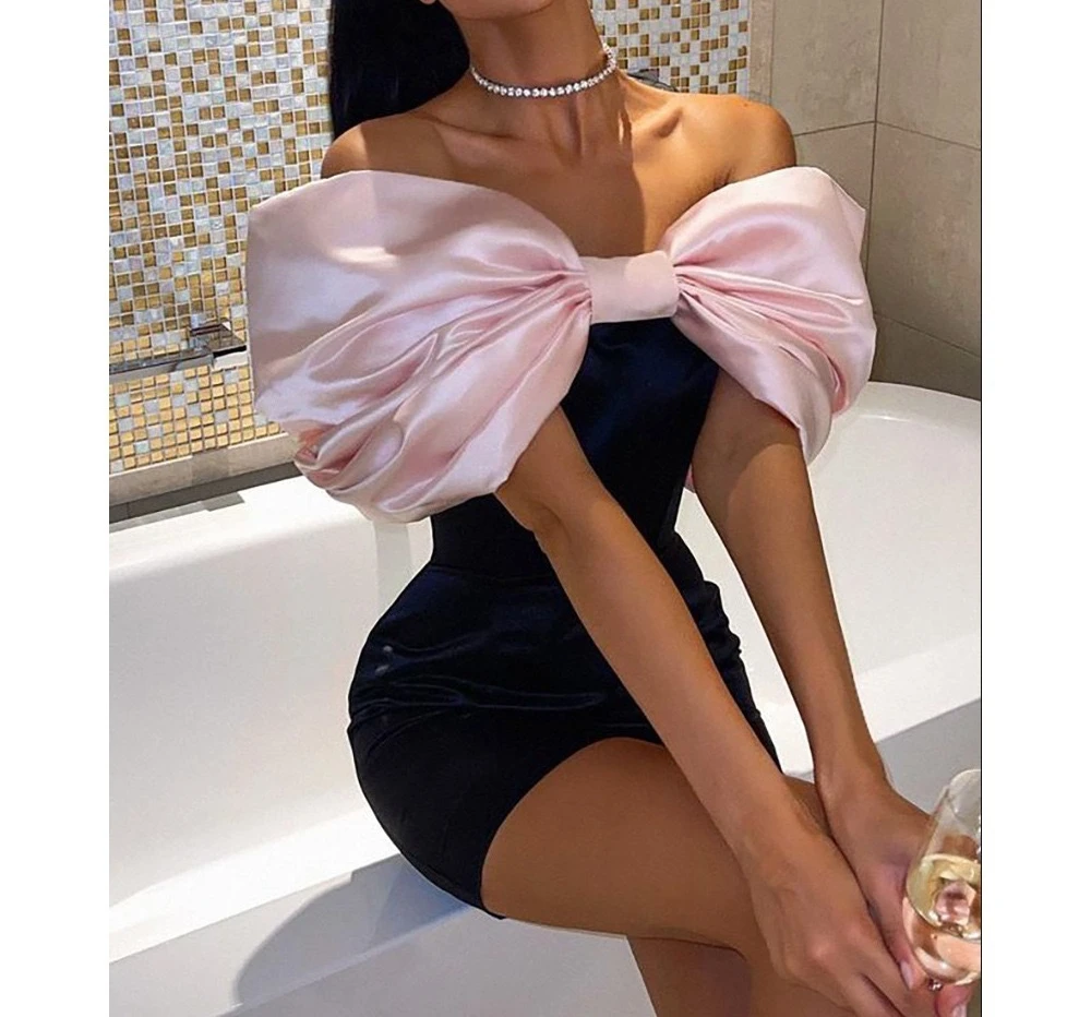 

Dresses for Women 2024 Summer Fashion New Off Shoulder Bow Wrap Hip Short Skirt Sexy Party Backless Skinny Elegant Evening Dress