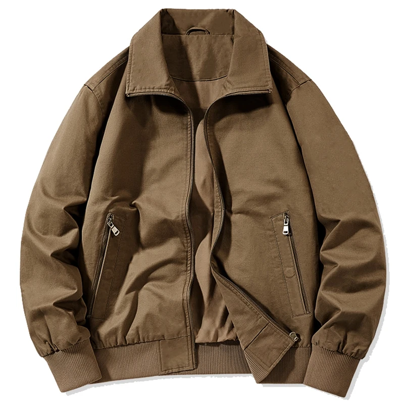 

Men's Outdoor Casual Waed Pure Cotton Jaet Spring Autumn Large Size Loose Top Breathable Workwear Long Sve Zipper