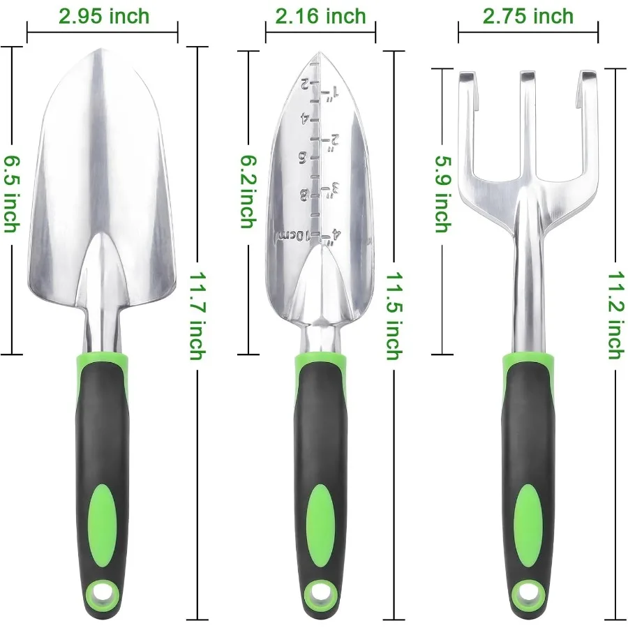 مجموعة أدوات الحدائق مكونة من 3 قطع من أدوات البستنة شديدة التحمل تتضمن مجرفة الحديقة ومجرفة زرع ومشط يدوي مع غير مريح