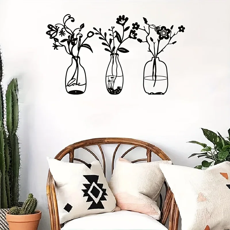 3pcs/set Black Metal Flower Wall Mounted Decor Art Flower Signs Sculpture Patio Balcony Home Decor Wall Sticker Decor decoration