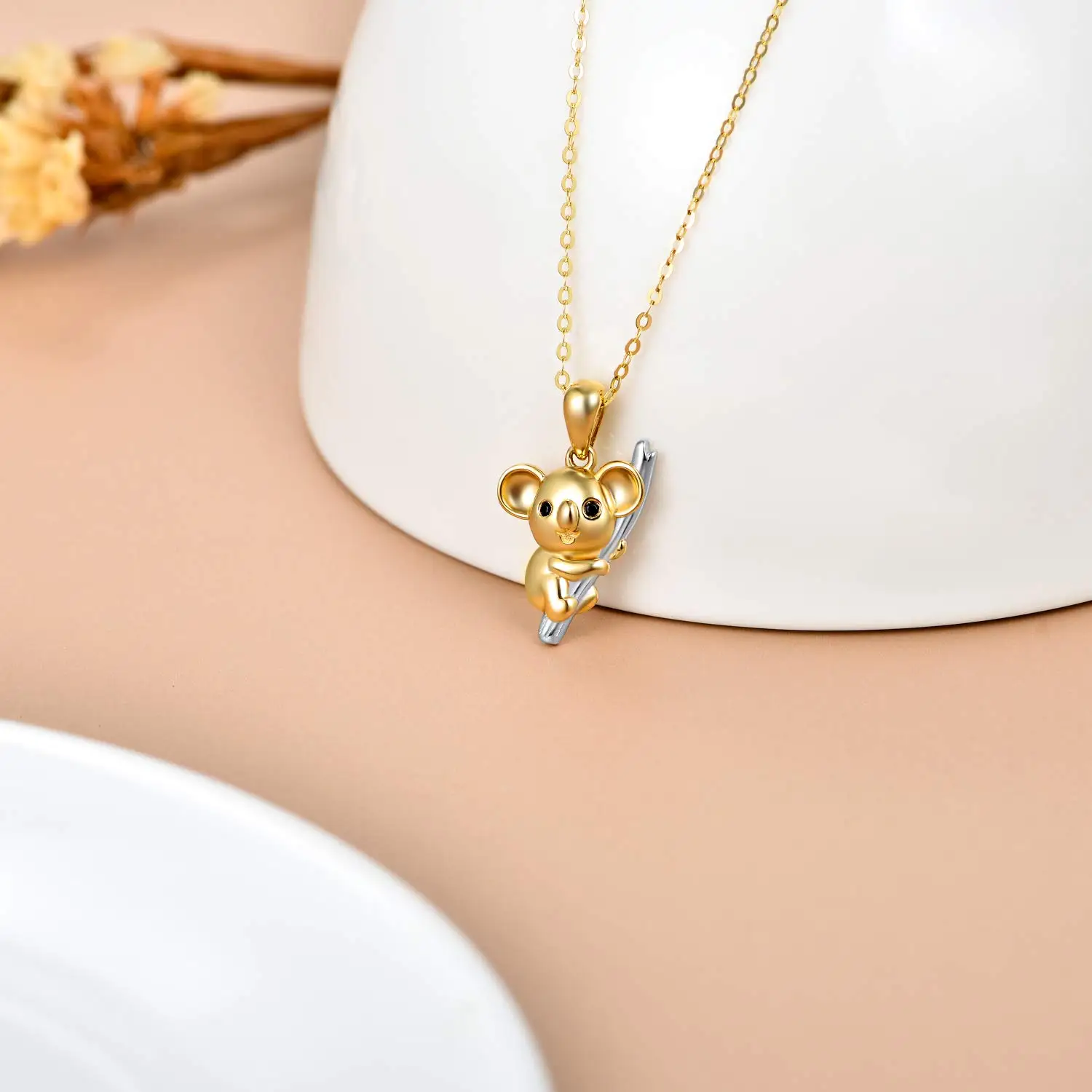 YFN 14K Solid Gold Koala Pendant Necklace for Women Yellow Gold Cute Koala Bear Necklace Fine Jewelry Birthday Gifts for Teens