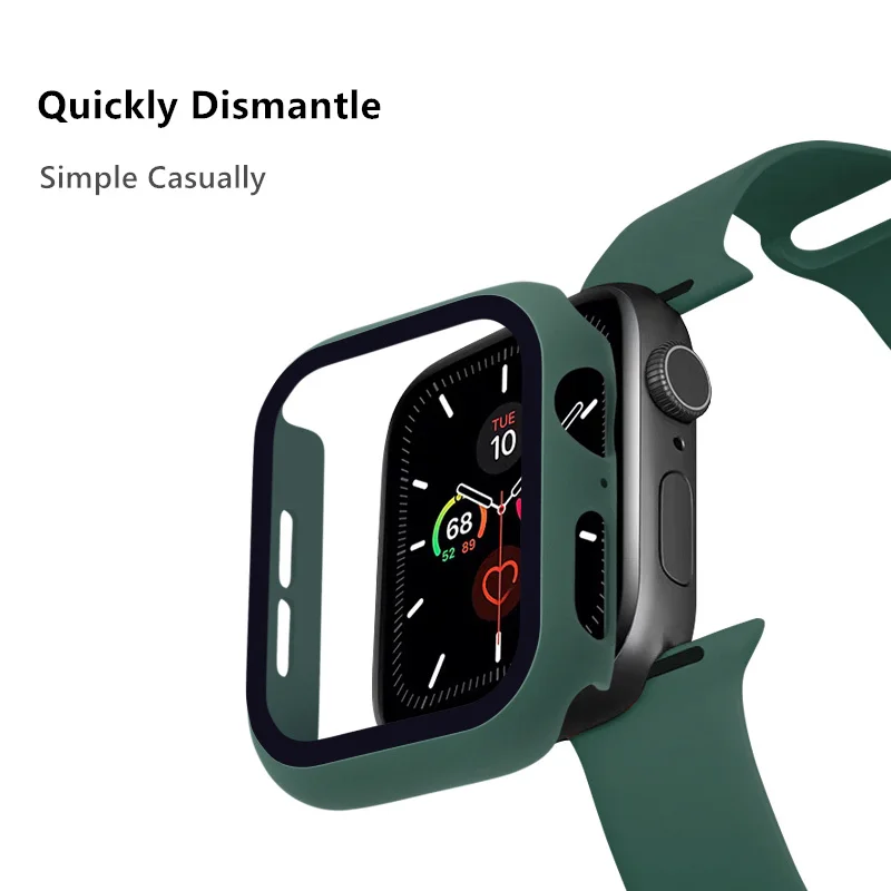 Glass+Band for Apple Watch strap 44mm 40mm 38mm 42mm Screen Protector+Case+belt silicone Bracelet correa iWatch serie s 6 5 4 3