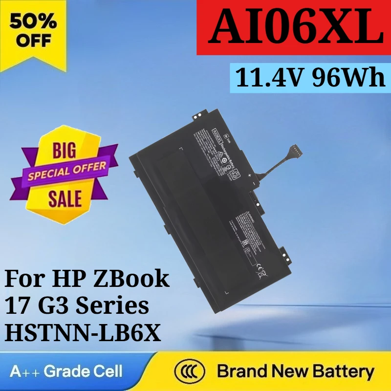 

Новая батарея AI06XL 11.4V 96Wh для ноутбуков HP ZBook 17 G3 Series HSTNN-LB6X 808451-002 V1Q04UT V1Q08UT T7V62ET T7V67EA V1Q05UT