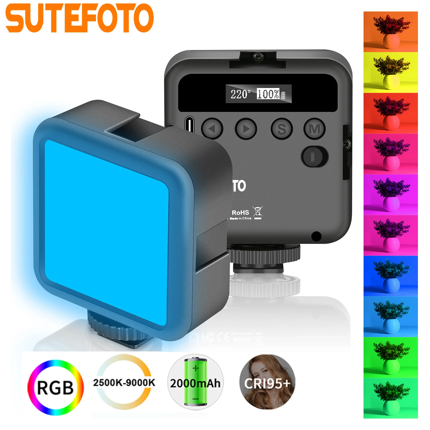 

Sutefoto T4 Portable Full Color RGB Led Video Light 2500K-9000K 6W 2000mAh Camera Light with 3 Cold Shoe photography lighting