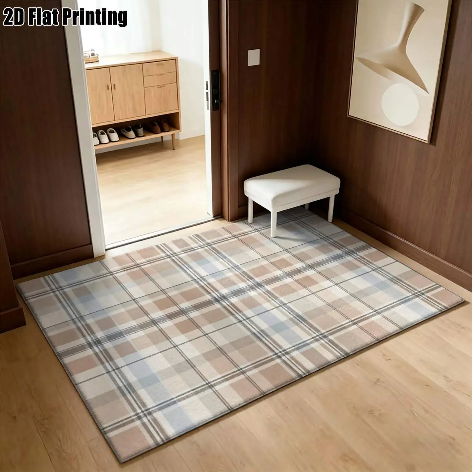 1Pc 2D Printed Checkered Carpet, Modern Simple Instagram-Style Floor Mat, Retro Home Decor Rug, Machine Washable, Multi-Size, Suitable for Entrance/Dining/Foyer/Study/Living/Bedroom