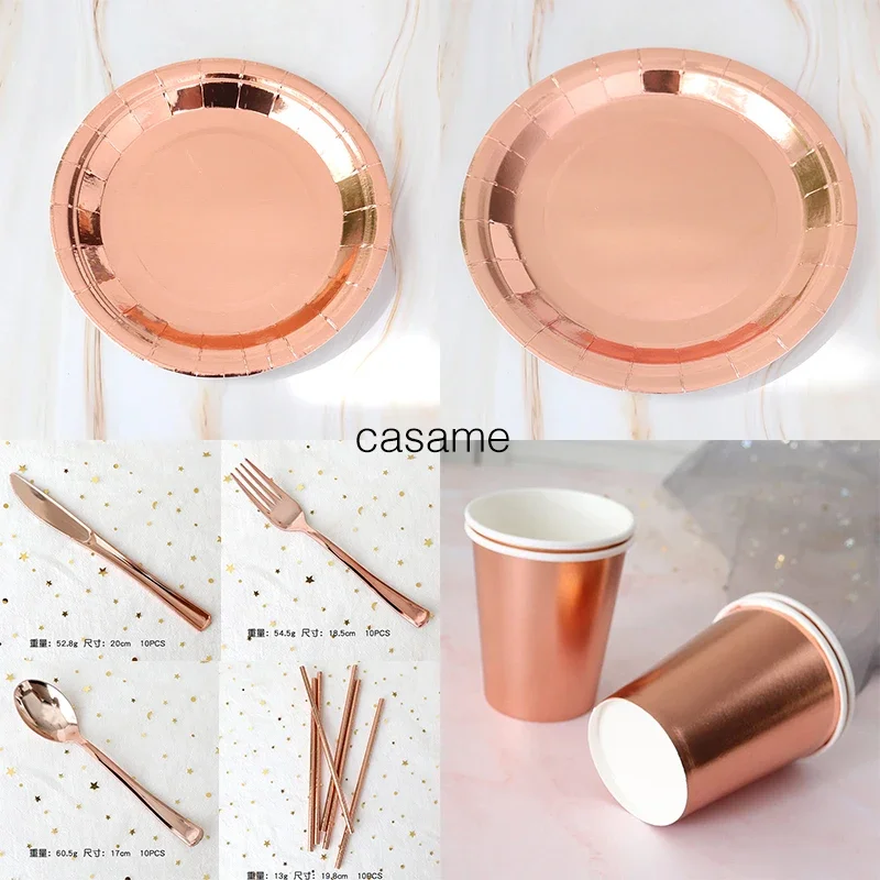 Roségoldenes Einweggeschirr-Set – Pappteller und Tassen für Geburtstage, Hochzeiten, Junggesellenabschiede und Feiern
