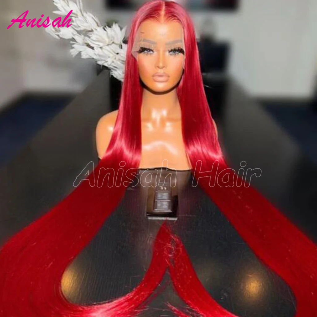 13X4 13X6 Hd Transparent Lace Frontal Wig Red Lace Front Human Hair Wigs Bone Straight Colored Glueless Lace Front Wig