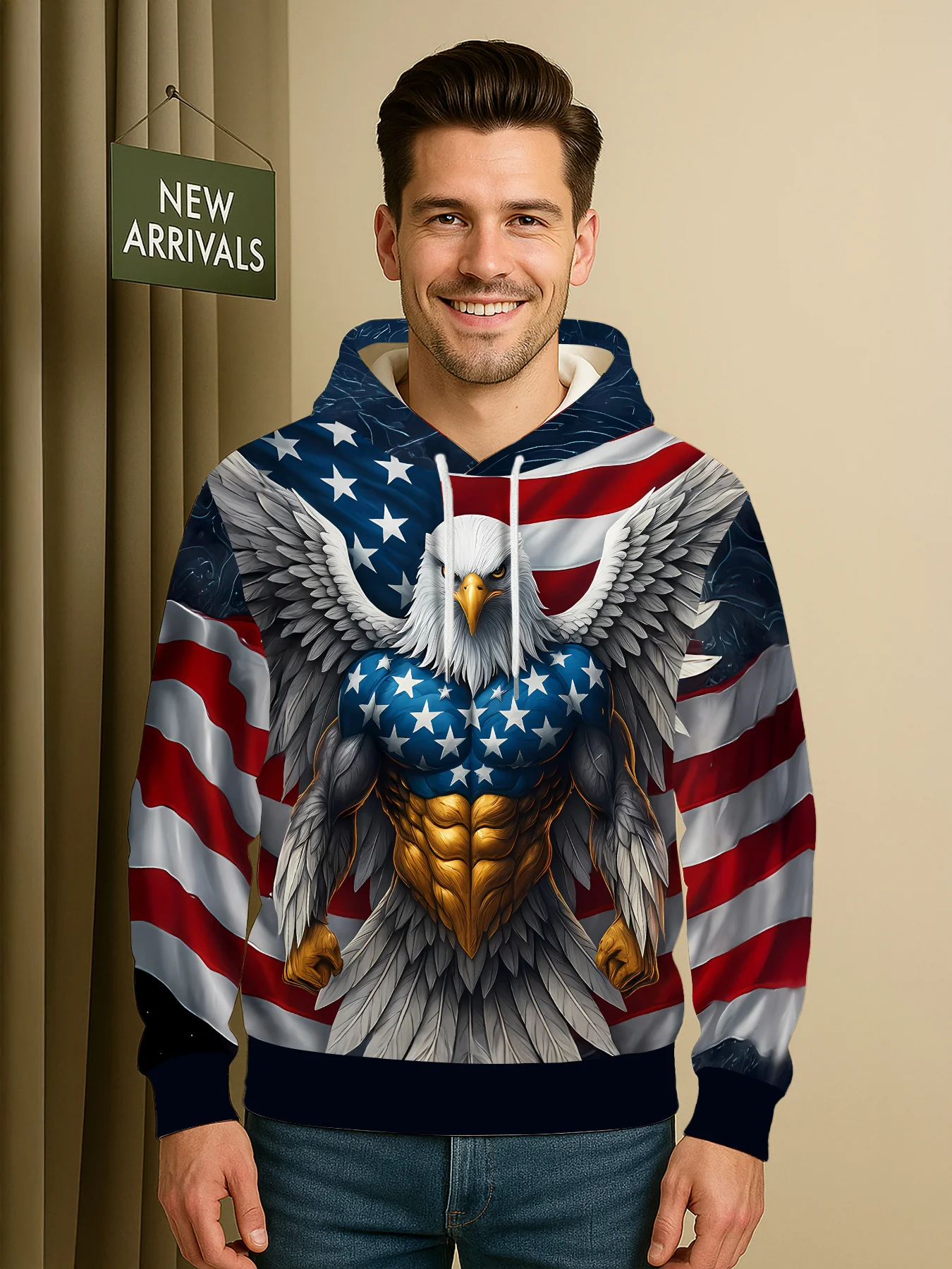 New model: men’s hooded long-sleeve loose-fitting casual printed basic sweatshirt. Perfect for young people in spring, summer, a