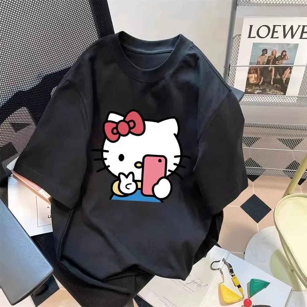 

Футболки больших размеров с милым принтом Hello Kitty, летние модные повседневные спортивные свободные топы с короткими рукавами высокого качества
