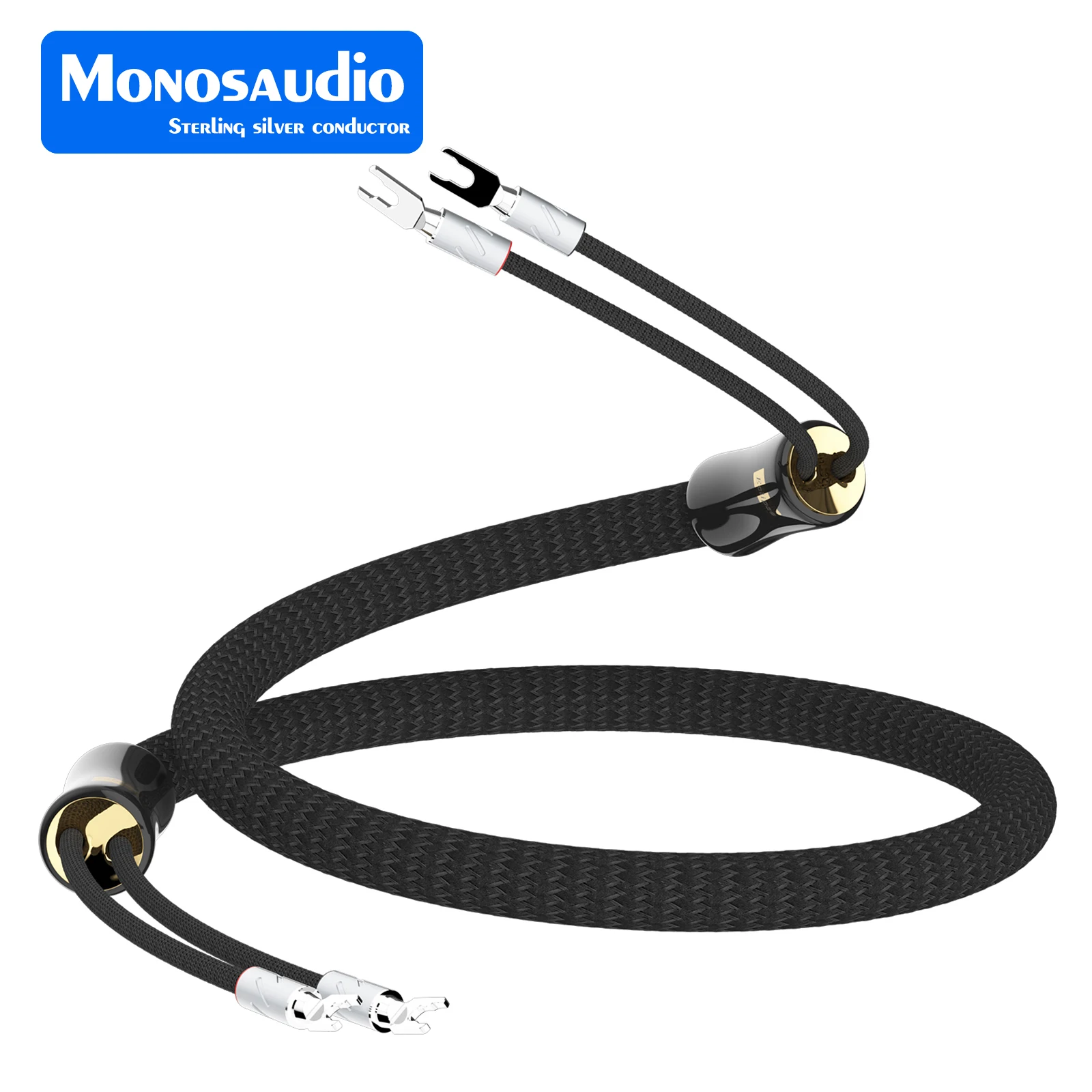 Monosaudio Eclipse series 6n Pure Silver Speaker Cable hi-end Silver Y spade to Y spade connector Plug Jack Hi-end Loudspeaker