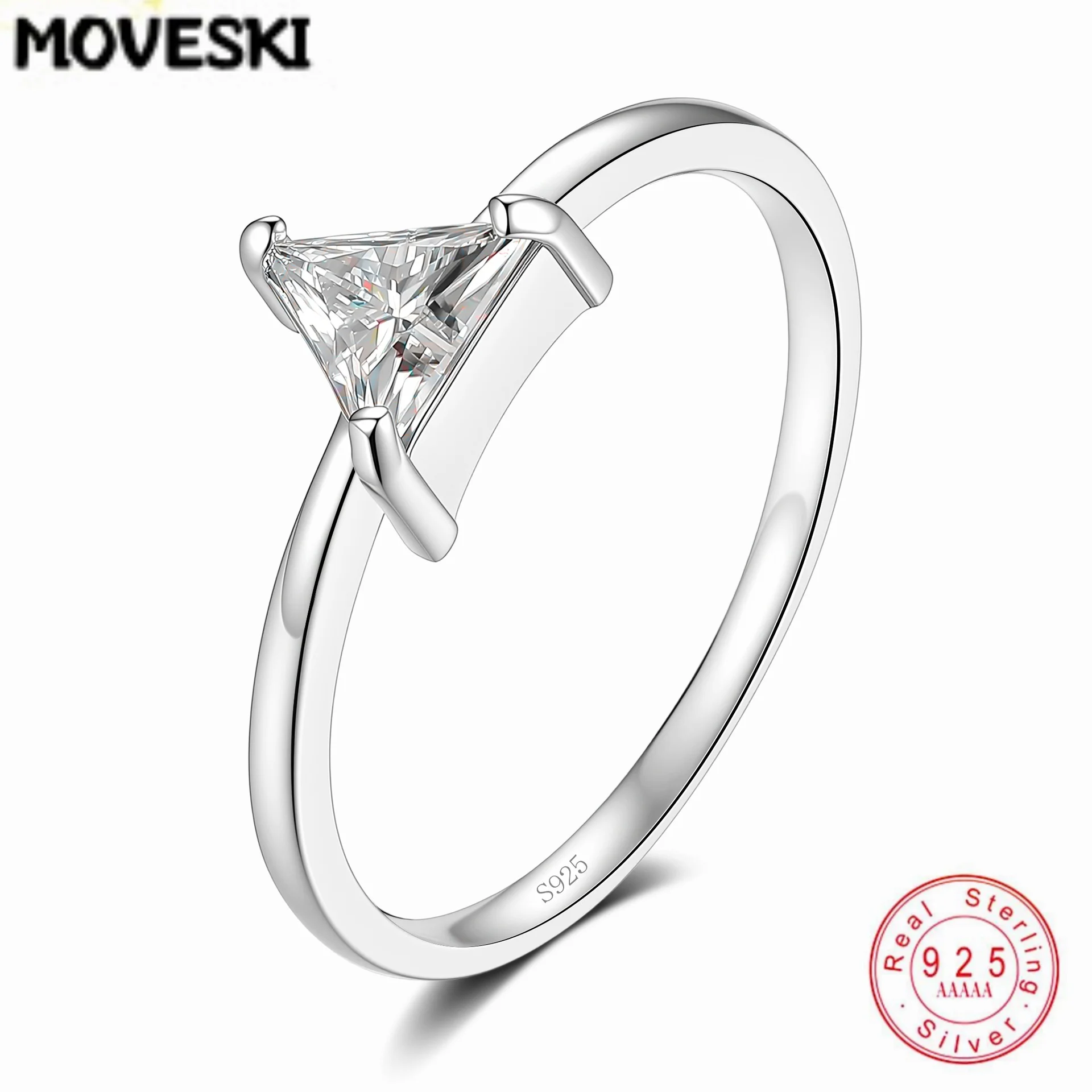 S925 Sterling Silver 1 Carat Triangle Moissanite Solitaire Ring Three Prong Simple Women Fashion Finger Ring