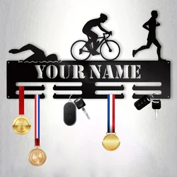 1pc Triathlon medal hooks Hanging key creative Customized Name Metal Wall Signs Iron Wall Plaque For Wall Decor