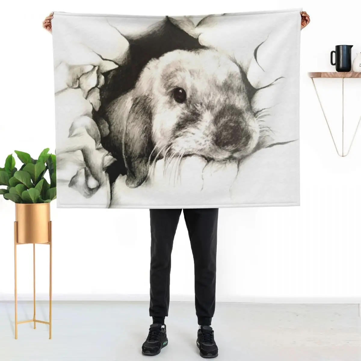 3D rabbit drawing bunny destruction Throw Blanket Soft Sherpa Fleece Warm Blanket for Winter