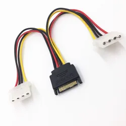 Cable de alimentación SATA Revolution a IDE, cabezal macho SATA15pin, un punto, dos puertos serie a Dual 4pin hembra Sata a IDE