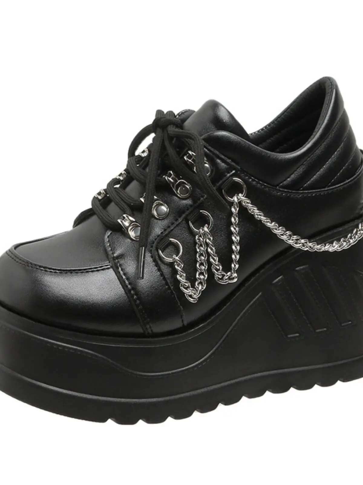 Goth Babes Rock Dark Punk Round Head Heightening Versatile Lace-up Platform Muffin Shoes Subculture Y2k Small Leather Shoes