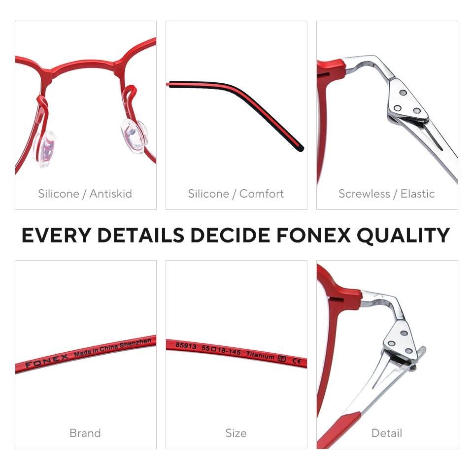 FONEX Titanium Glasses Frame Men Brand Design Square Korean Japaness Ultralight Eyeglasses Morten Screwless Denmark Eyewear 5913