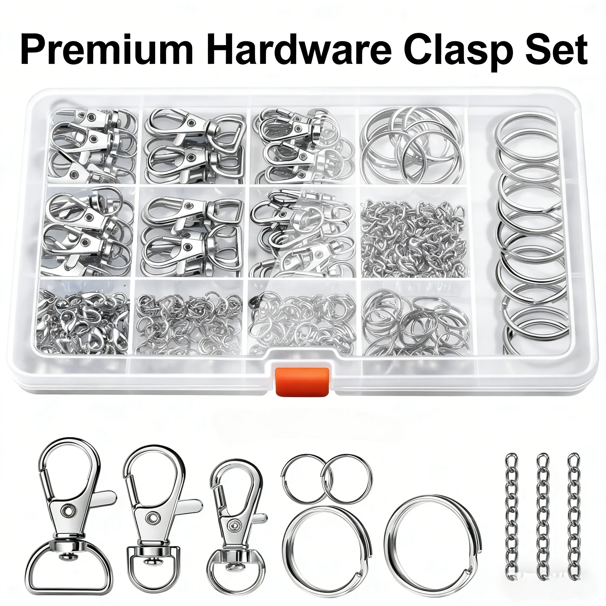 

Набор для изготовления брелоков из 265 предметов: застежки-карабины, поворотные крючки, кольца для ключей для начинающих в создании украшений и поделок своими руками, подарки