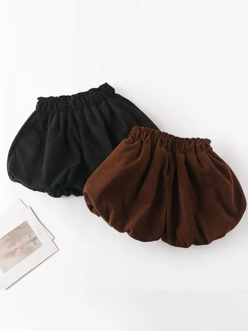 2026 New Kids Girls Bud Shorts Arrival Children Casual Lantern Pants Children's Corduroy Coffee Black Pink Cotton Cute Shorts