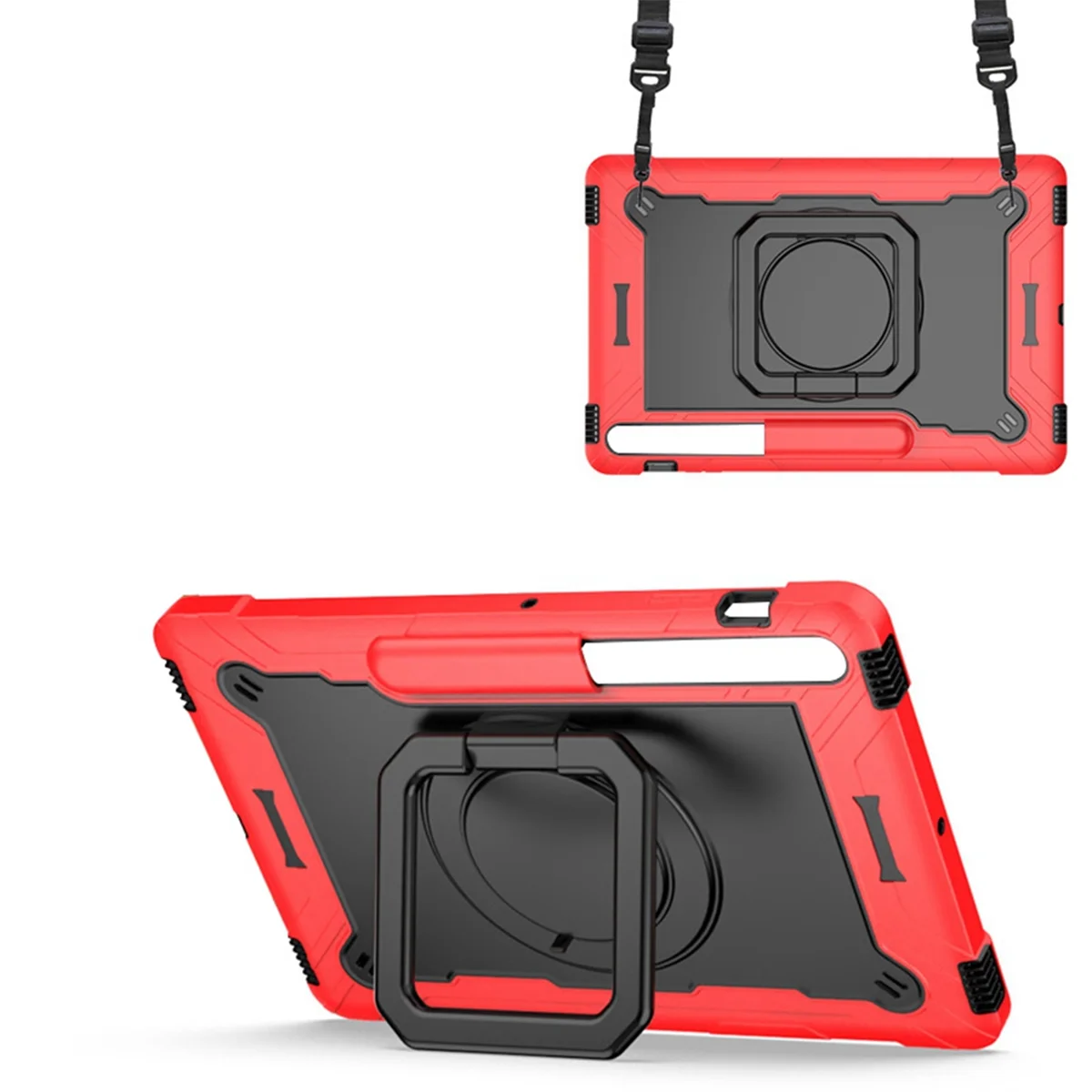 

Case for Samsung Tab S7 FE 12.4Inch Bracket Handle Shoulder Strap Shockproof Cover Red Black