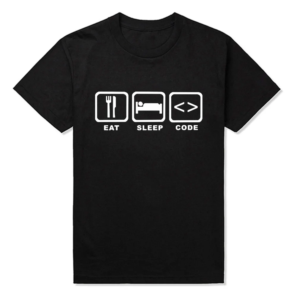 New Summer Style Eat Sleep Code Programming JAVA HTML Comedy T-shirt Funny Programmers T Shirt Men Short Sleeve Top Tees