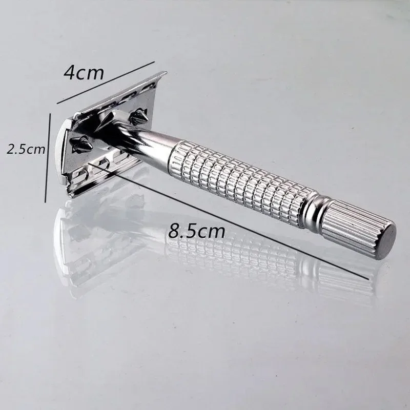 Men's Facial Shavers Barber Manual Razor Stainless Steel Double-Ended Blades Barbershop Razor Stainless Steel Shank with Blades