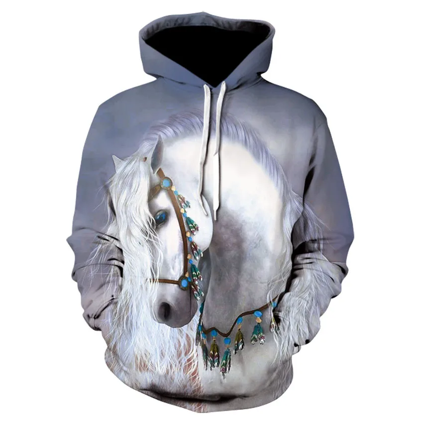 Men\'s pullover, men\'s 3D printed beautiful Harajuku hoodie, 3D printed horse style oversized men\'s long sleeved hoodie