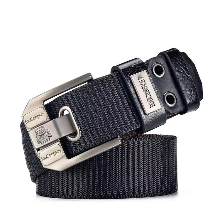 3.8cm Width Men's Alloy Metal Pin Buckle Canvas Belt Luxury Designer Outdoor Cool Boy Pants Jeans Belt Black Coffee