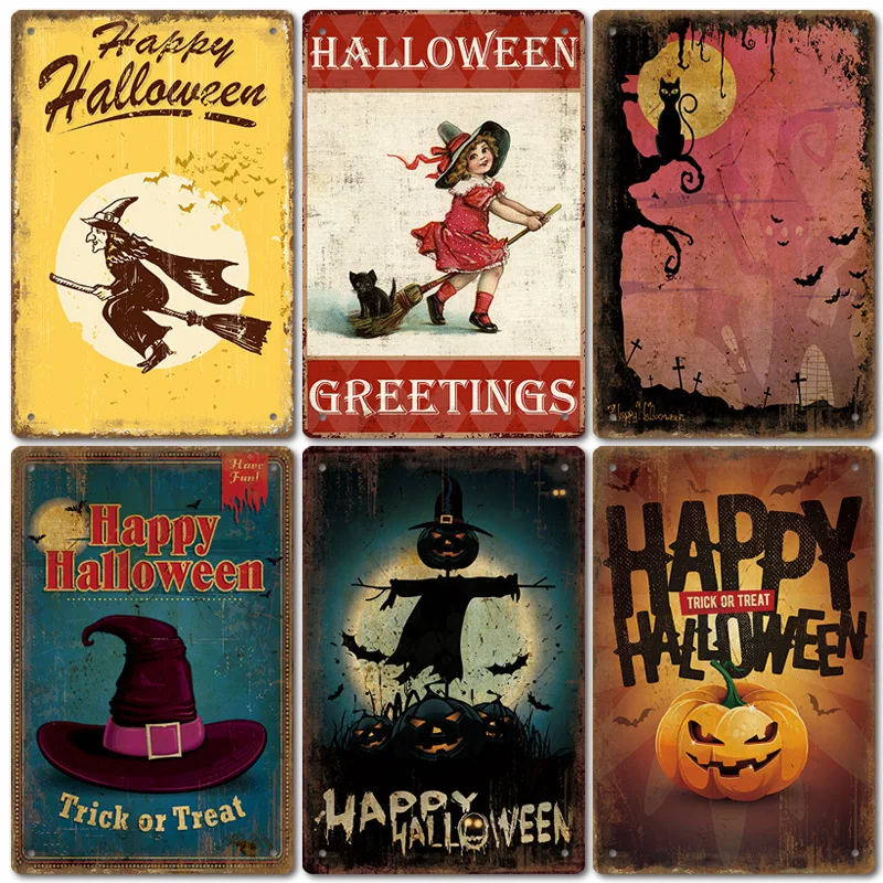 حار بيع 2025 جديد هالوين الرجعية الأمريكية المنزل المعادن اللوحة بار مقهى حائط الخلفية اللوحة الزخرفية فرملس