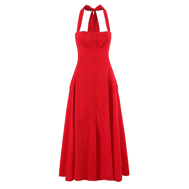 YENKYE Elegante Halter A-line Midi Lungo Stampa floreale Abito Donna Cotone Vacanza Estate Sexy Backless Abiti Party Robe 2025