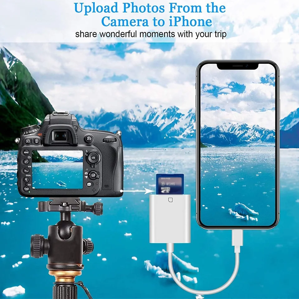 ﻿   Adaptador de lector de tarjetas SD Lightning, transferencia de datos de tarjeta de memoria de alta velocidad para iPhone, iPad, MacBook, cámara, portátil, almacenamiento de fotos y vídeos