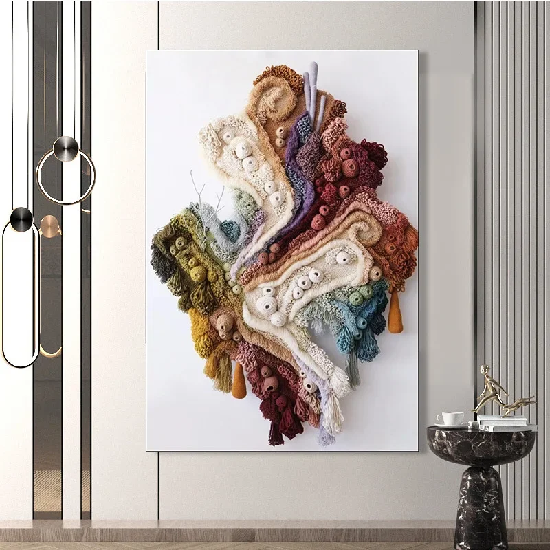 Home Decor Modern Mixed Media Artwork Coral Reef 3D Painting Wall Arts Framed Crochet Blanket Tapestries Wall Decoration