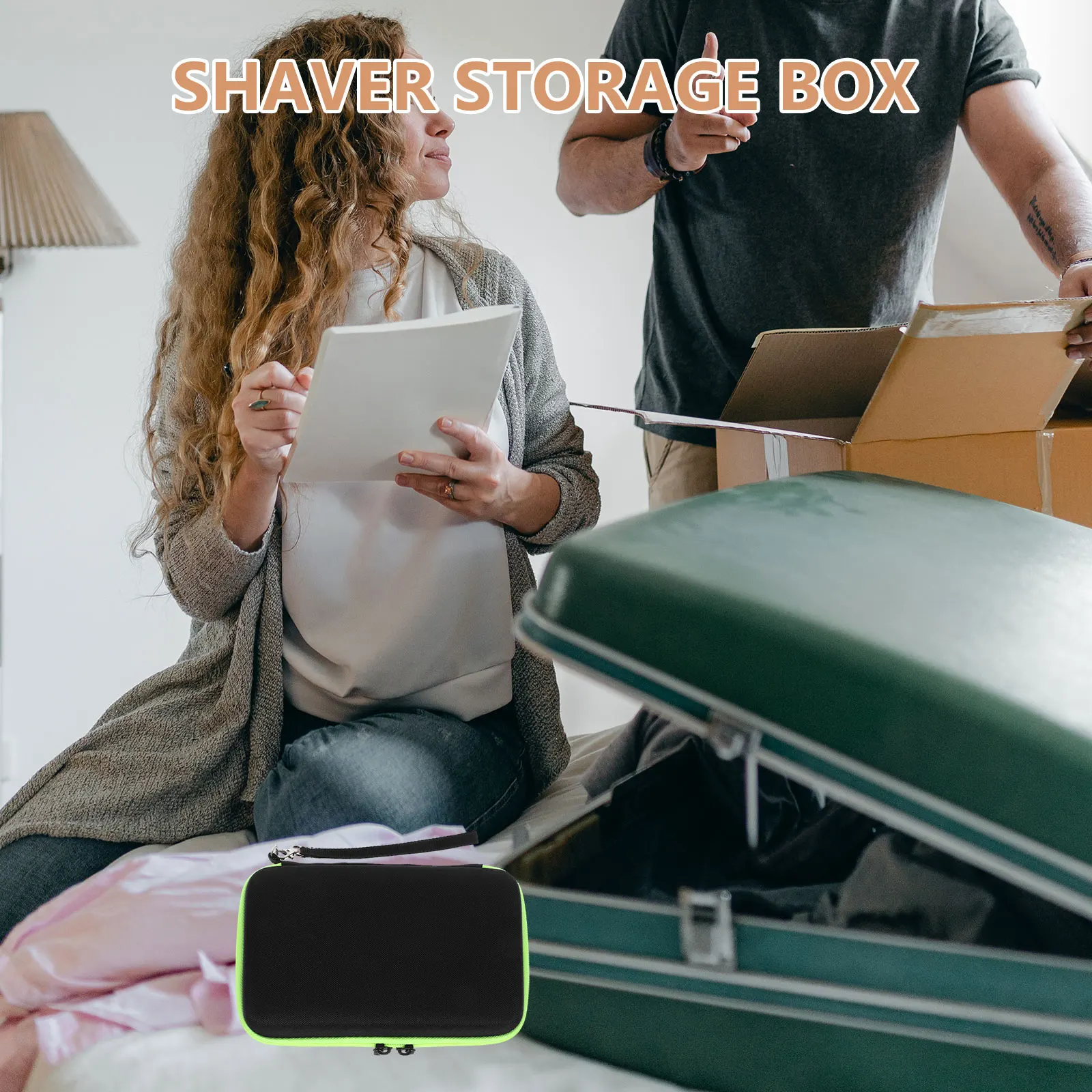 

Shaver Protection Box Travel Box Pressure-resistant Storage Box (Green Zipper, Applicable to QP2530/2520)