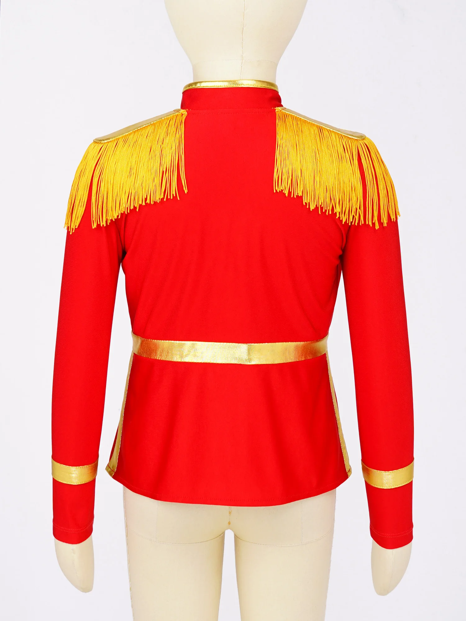 Kids Long Sleeve Circus Ringmaster Cosplay Costume Marching Band Uniform Tassel Major Band Drum Honor Guard Jacket Coat with Hat